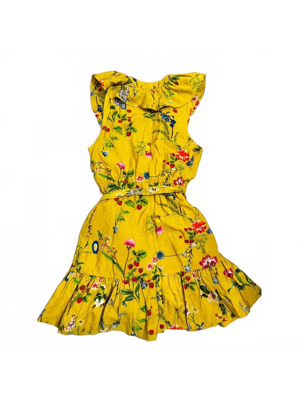 NWT Anthropologie Maeve Strawberry Floral Mini Dress Yellow Cottagecore Medium - Picture 3 of 7